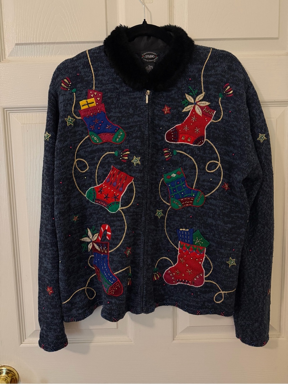 Designers Studio Originals Vintage Christmas Stockings Sweater Jacket XL 0039